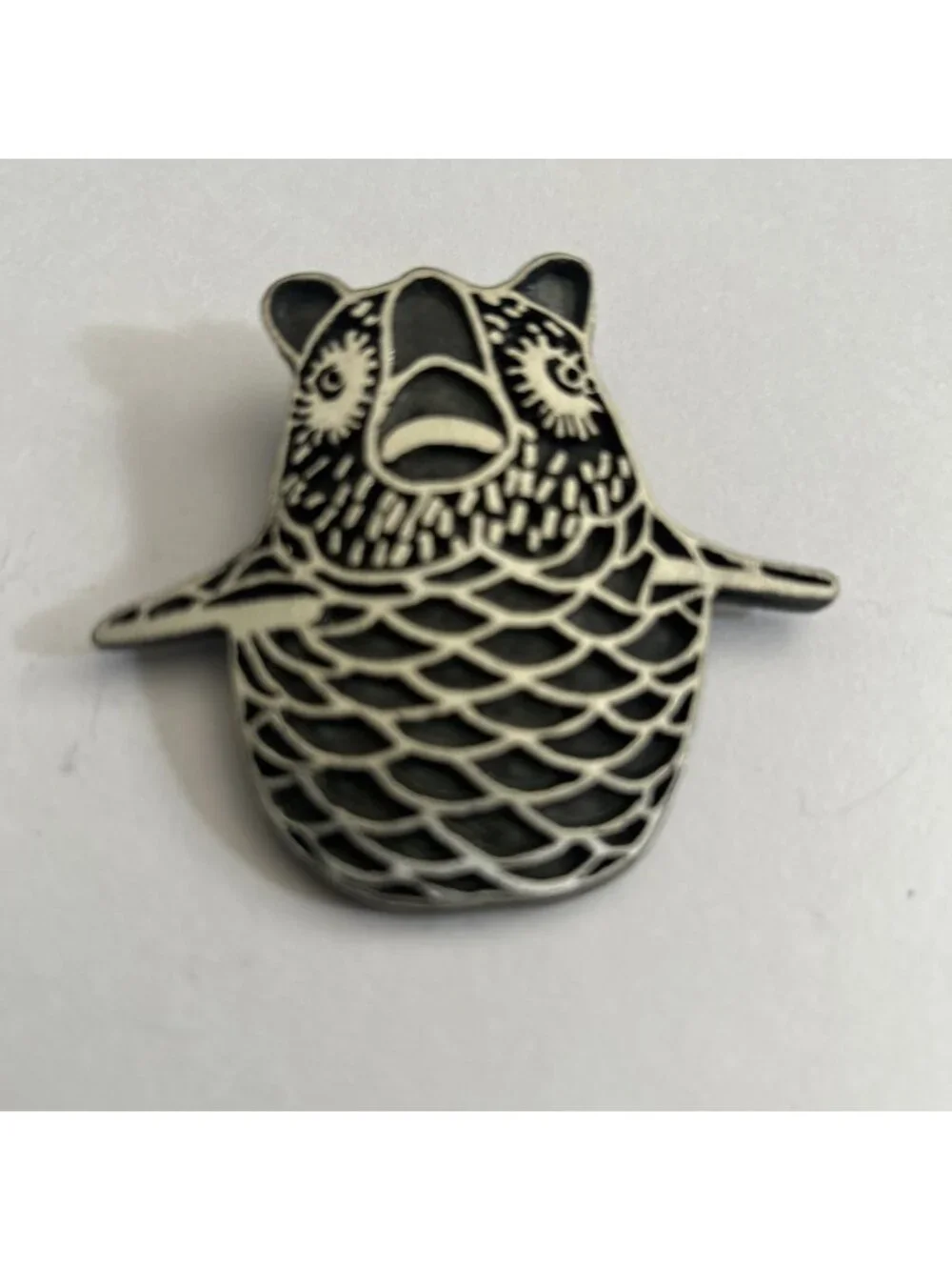 Native American Tie Owl Brooch Pin Made Jewelry NEW Silver & Black